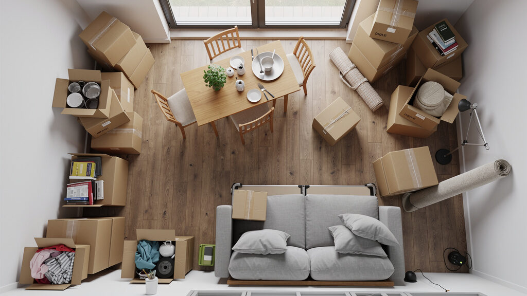 Professional movers removing furniture from a Mechanicsburg apartment