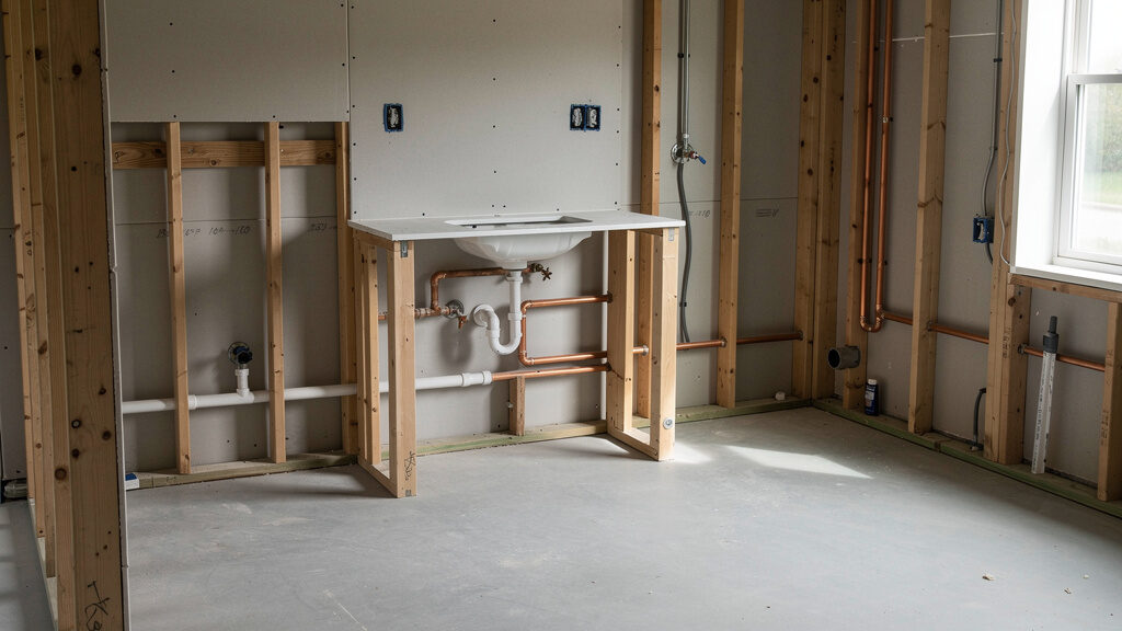 Empty bathroom space ready for renovation after professional demolition