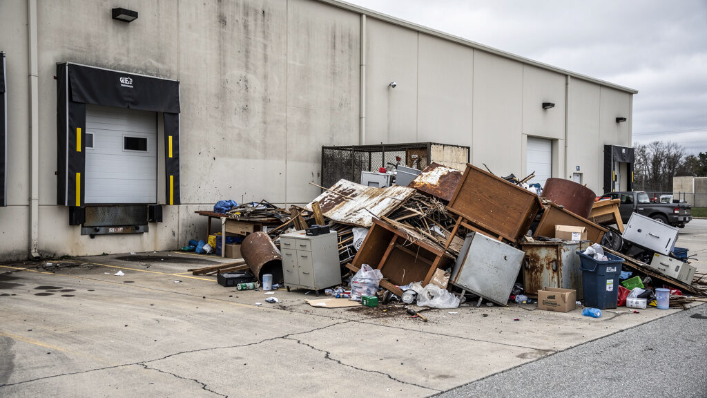 Removal crew clearing office furniture and equipment from a commercial space
