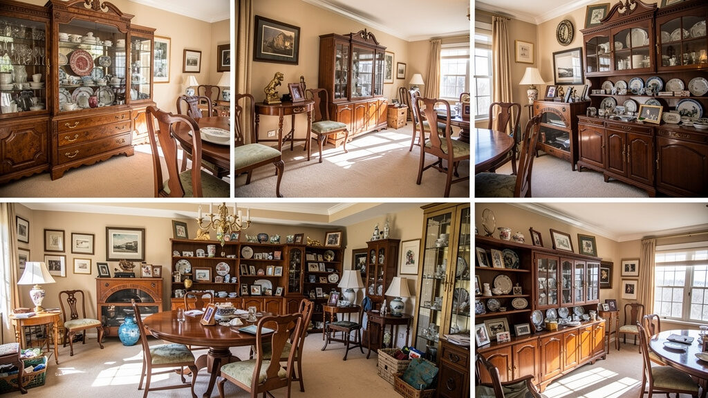 Interior of inherited home with furniture, personal items, and accumulated possessions