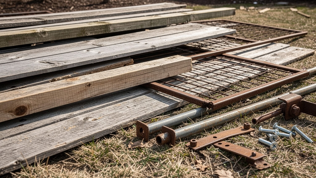 Fence removal team dismantling wooden fence panels
