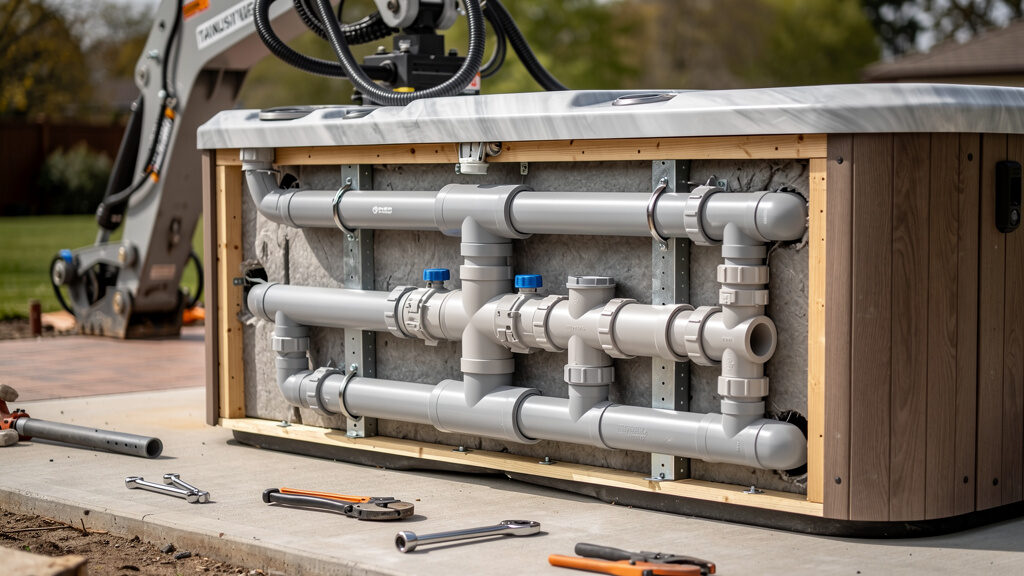 Hot tub removal crew lifting and loading hot tub