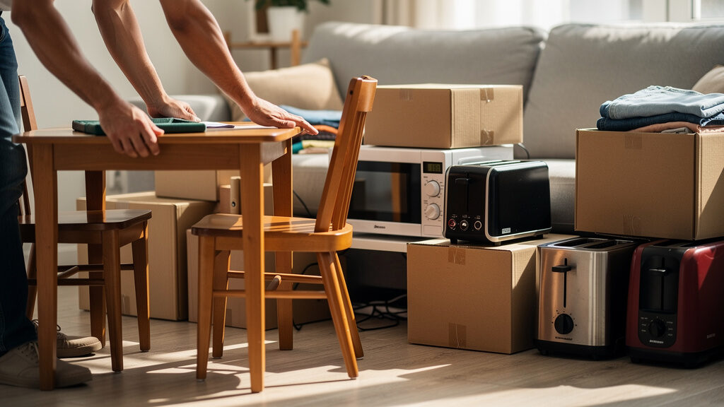 House cleanout team removing large furniture from a Mechanicsburg home