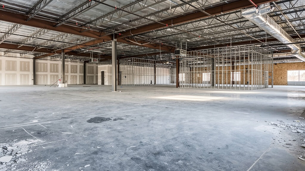 Interior demolition project in Mechanicsburg showing cleared space